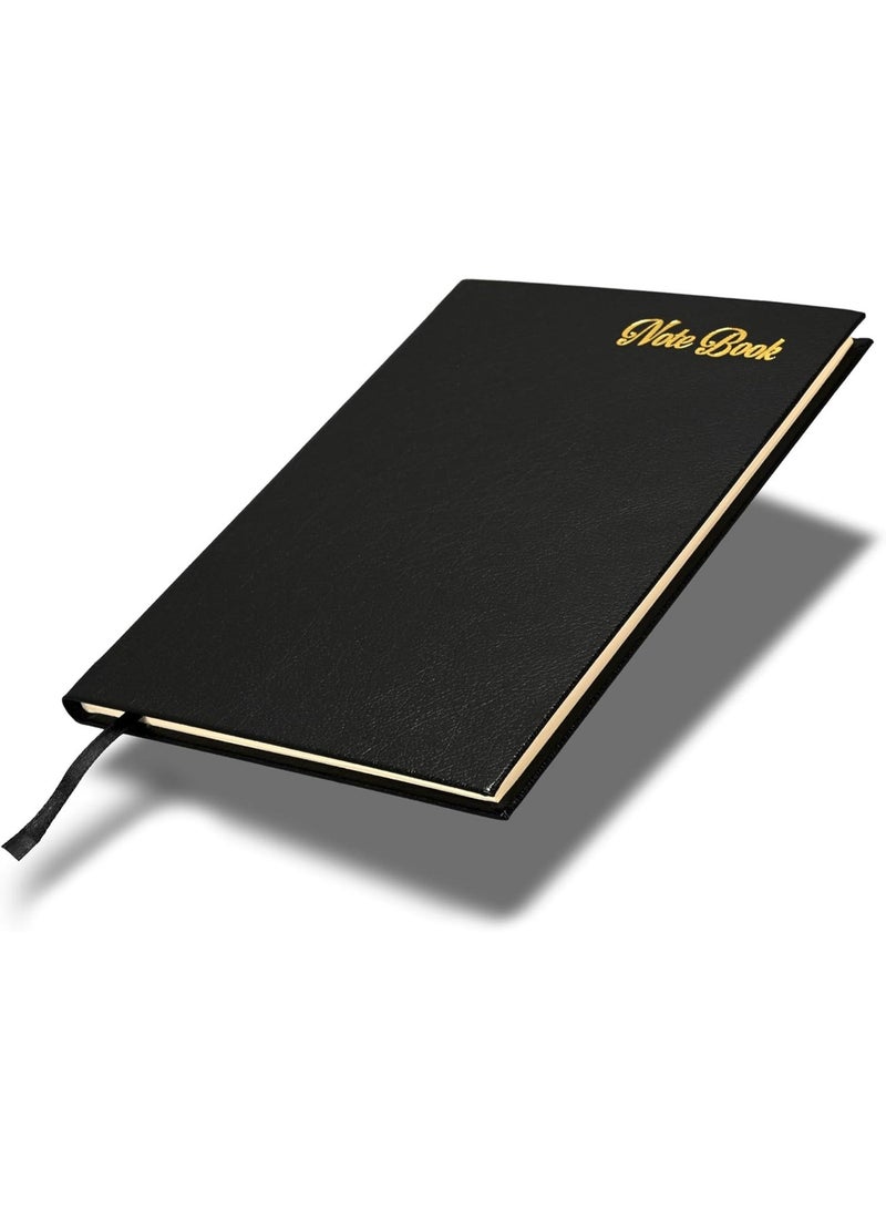 FIS Hard Cover Notebook A5 (148x210mm), Bonded Leather, 60 Sheets/120 Pages, Single Line, 85gsm Italian Ivory Paper, Glued Binding, Black Cover - FSNBA5IVBLBK - Image 1